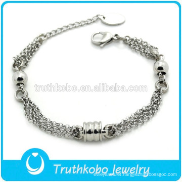 TKB-B0174 Wholesale 2015 facyory adjustable beads jewelry silver 316L stainless steel multiple chain bracelet for women